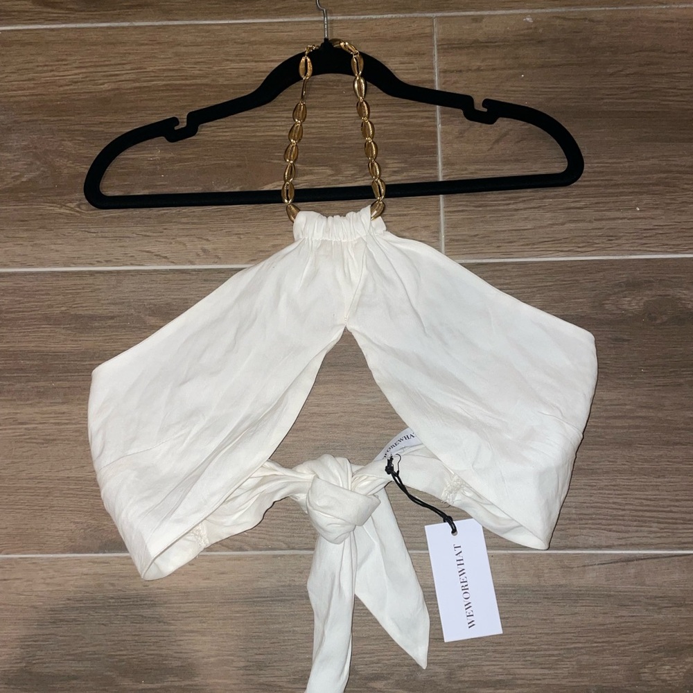 White Halter Top with Gold Chain Detail